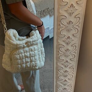 White Puffer/Quilted Crossbody Bag with Rounded Design and Textured Strap